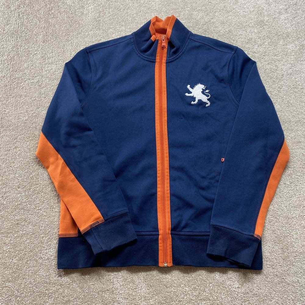Express Track‎ Jacket Mens Large Blue Orange Full Zip Lion Crest Athletic Retro